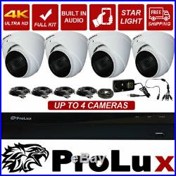 PROLUX Starlight New 4K HD 8MP Turret Dome CCTV Complete DVR Kit Night Vision UK