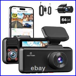 REDTIGER 3 Channel Dash Cam 4K 5G WiFi Front and Rear Inside with Hardwire Kit