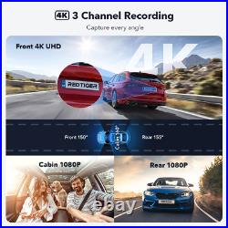 REDTIGER 3 Channel Dash Cam 4K 5G WiFi Front and Rear Inside with Hardwire Kit