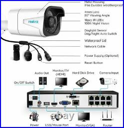 Reolink 4K PoE Security Camera CCTV System 8CH NVR 8MP 4 Camera Kit RLK8-800B4