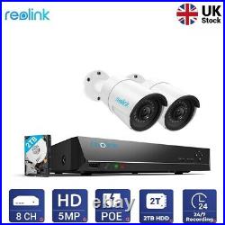 Reolink 8CH 5MP HD PoE Security Camera DIY Kit 2x 5MP Outdoor PoE Camera 2TB NVR
