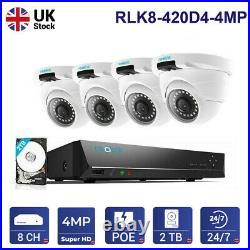 Reolink 8CH NVR 4MP PoE Home CCTV Security Camera System Kit Outdoor NightVision