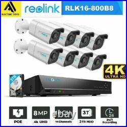 Reolink 8MP 4K 16CH PoE Security Camera System NVR Kit Audio Record RLK16-800B8
