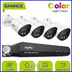 SANNCE 1080P Full Color CCTV Camera System 8CH 5MP Lite DVR Home Security Kit 1T