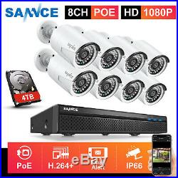 SANNCE 8CH NVR CCTV 1080P POE Security IP Cameras System Full Kit IP66 Onvif IR