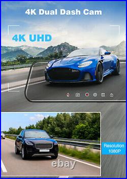 TOGUARD Dual Dash Cam UHD 4K 10 Mirror Dash Camera Car Rear View Recorder