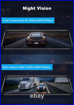 TOGUARD Dual Dash Cam UHD 4K 10 Mirror Dash Camera Car Rear View Recorder