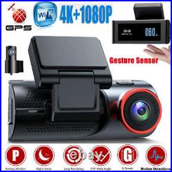 TOGUARD WiFi Dual Dash Cam 4K 1080P GPS Front Rear Camera Gesture Sensor for Car