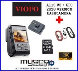 Viofo A119 V3 2KQuadHD +GPS 2019 Model Buffered Parking Mode+Hardwire Kit + 64GB
