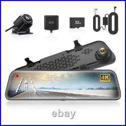 WOLFBOX 12 Front and Rear Mirror Dash Cam 4K Free SD+Hardwire Kit with GPS Cam