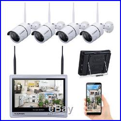 Wireless CCTV 4CH 1080P Night Vision Outdoor DVR Security System Kit LCD Monitor