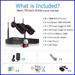 Wireless WIFI 1080P CTV Security Camera Kit 4CH NVR IR Night Vision Video Record
