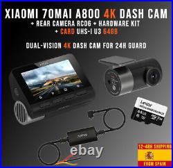 Xiaomi 70mai Smart Dash Cam 4K A800 + Rear Camera RC06 +Hardware KIT + CARD 64GB