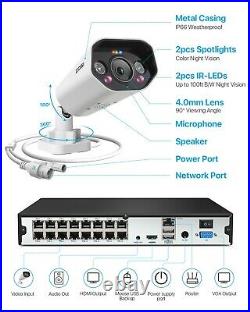 ZOSI 16CH 8MP NVR 4K UHD POE CCTV System 5MP 24/7 IP Camera Kit + 4TB Hard Drive