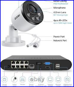 ZOSI CCTV Camera System With Audio Outdoor 8CH NVR 2TB 4MP Security Camera Kit