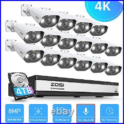 Zosi 4k Poe Cctv Camera System 16ch Nvr 4tb 2-way Audio Night Vision Camera Kit