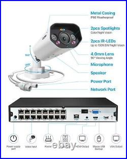 Zosi 4k Poe Cctv Camera System 16ch Nvr 4tb 2-way Audio Night Vision Camera Kit
